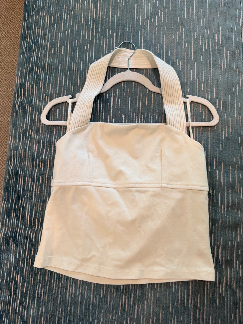 Anthropologie Cream Ribbed-Strap Halter Top